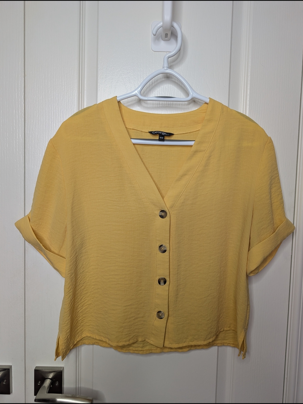 George Yellow V-Neck Button-Front Short Sleeve Top